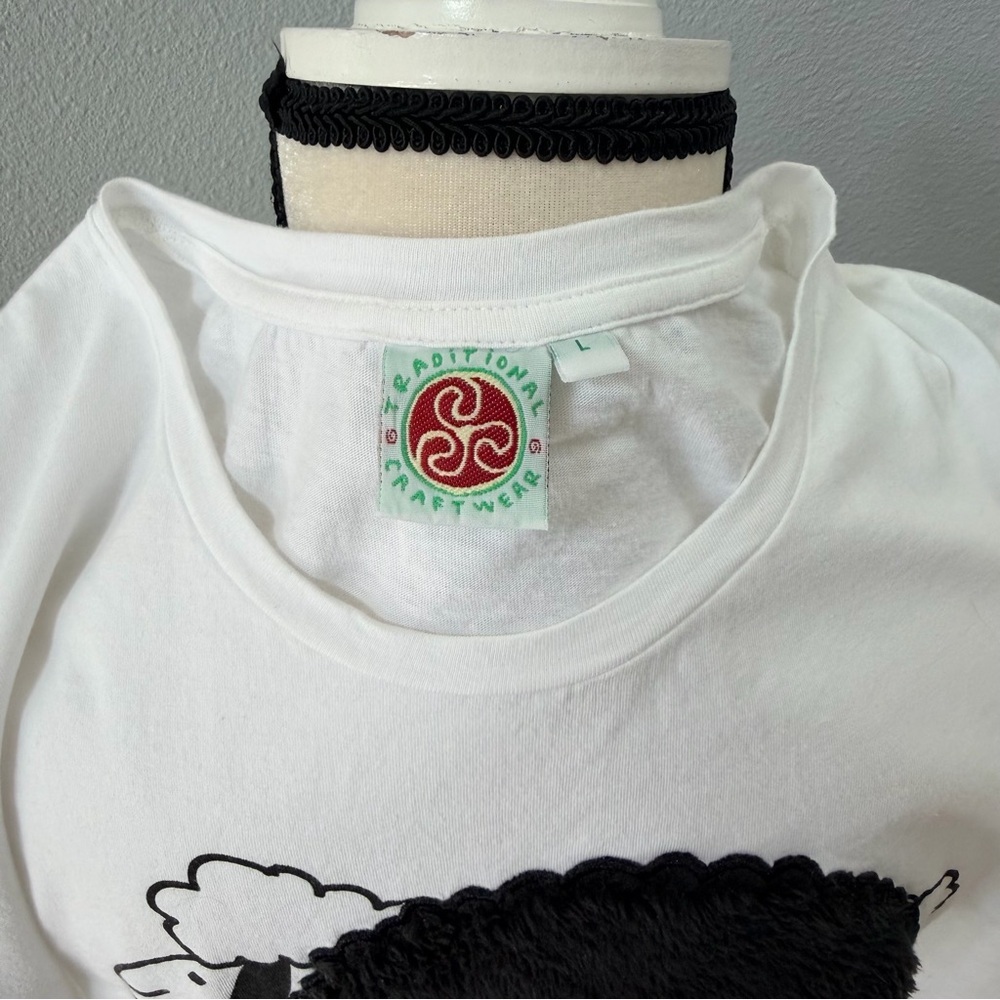 White Plush Sheep Rolled Sleeve Ladies T-Shirt Women's White Sheep Graphic Tee - Picture 8 of 9